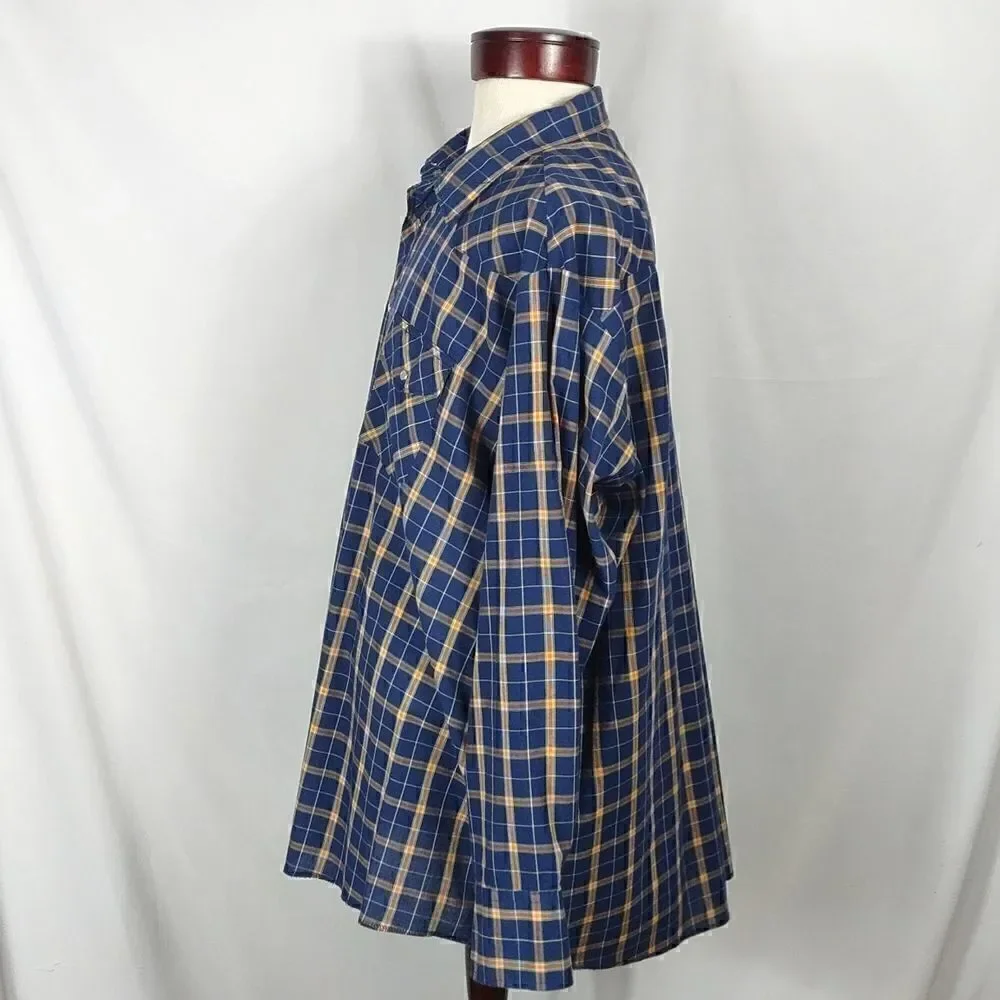 Wrangler Men's Blue & Gold Plaid Western Snap Shirt